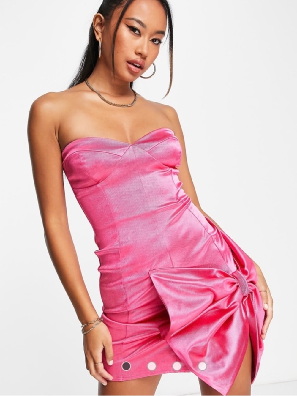 ASOS Satin Strapless Bow Mini Dress Hot Pink Coquette Party Cocktail NWT